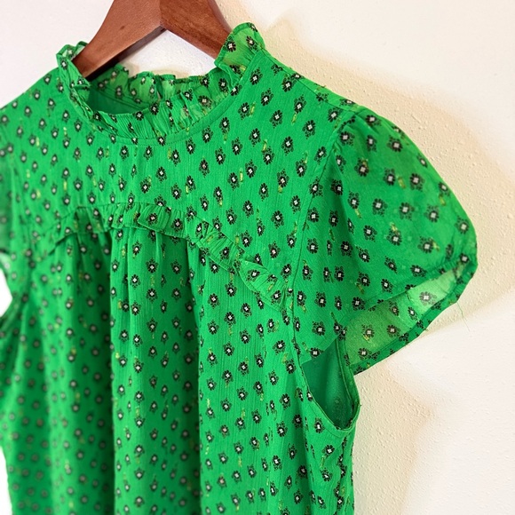 Carolina Belle Tops - Carolina Belle Green Ruffle Neck Floral Blouse Top Size M